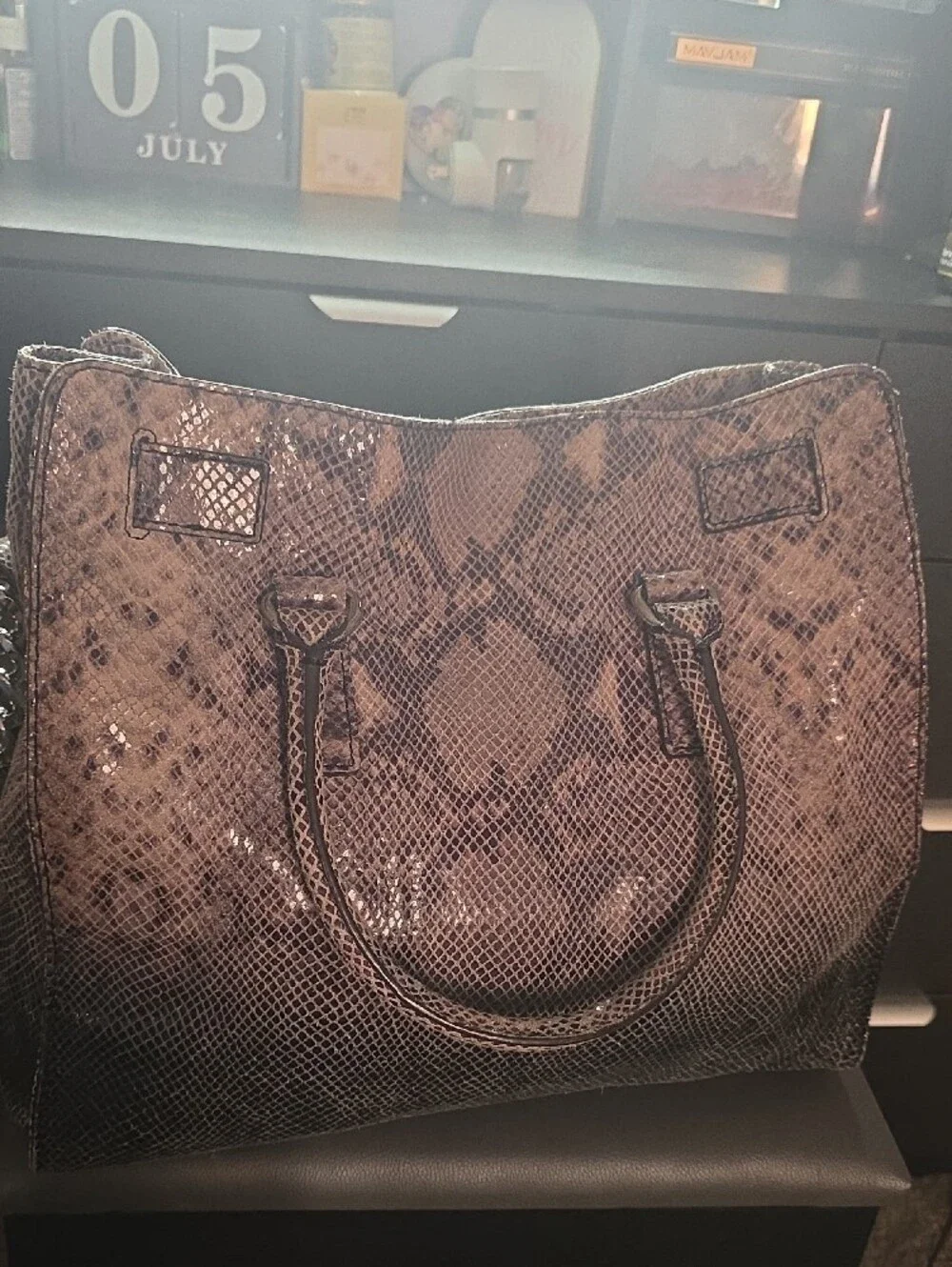 Michael Kors Pink Snakeskin-Pattern Shoulder Tote